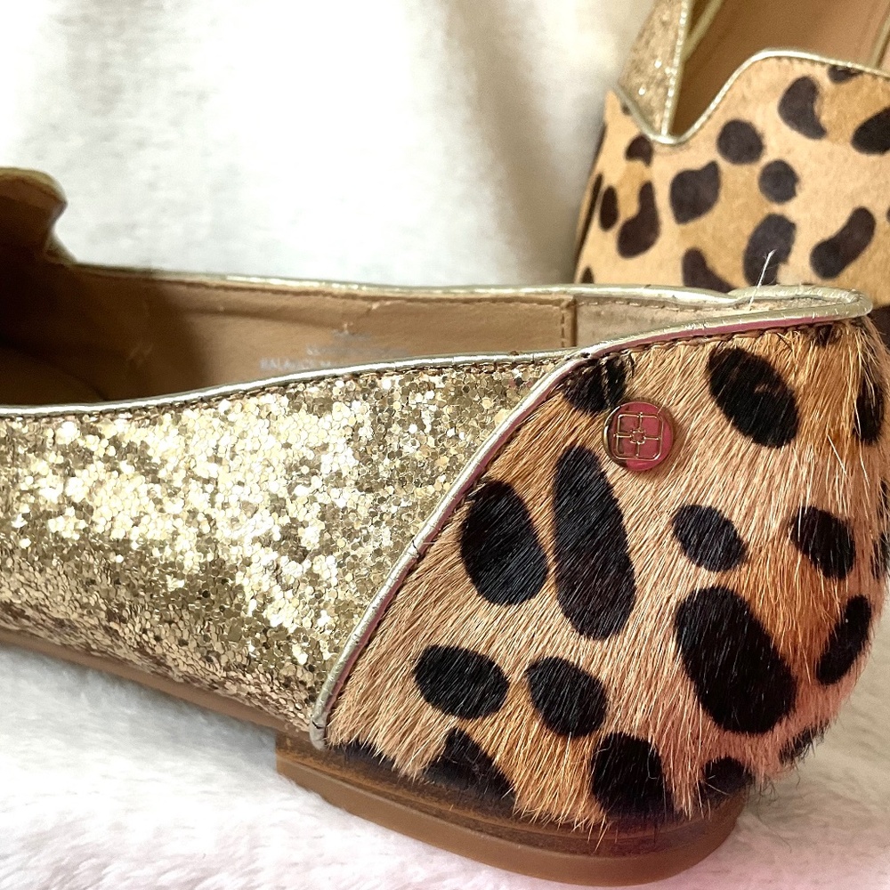 Leopard Print IMAN calf hair glittery slip On Block Heel Flats Size 8M - Picture 5 of 14
